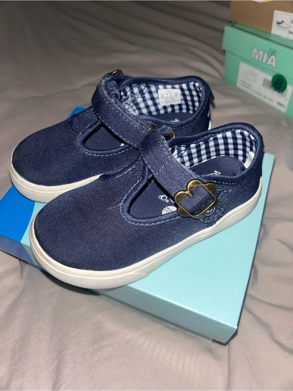 Stride Rite Navy Canvas Mary Janes with Heart Buckle
